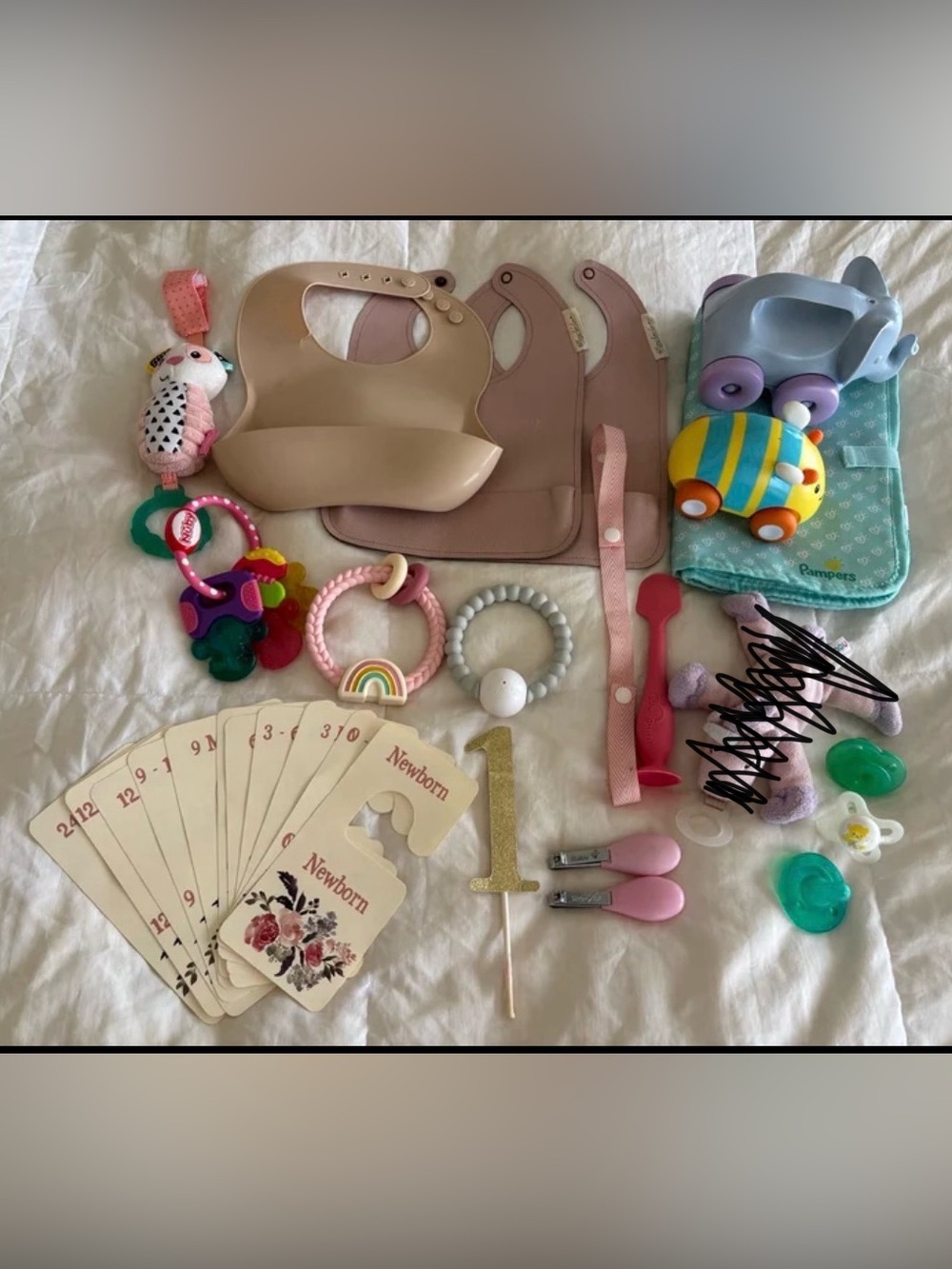Baby girl Feeding bibs tethers toys pacifiers
